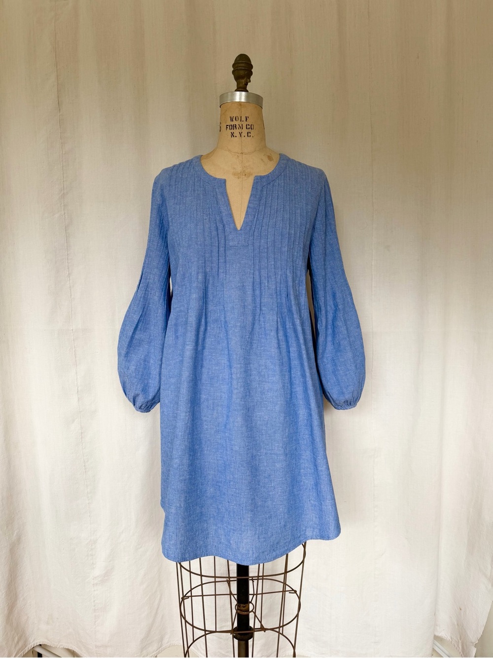 Vineyard Vines Chambray Cotton Linen Pintuck Tunic Dress Blue